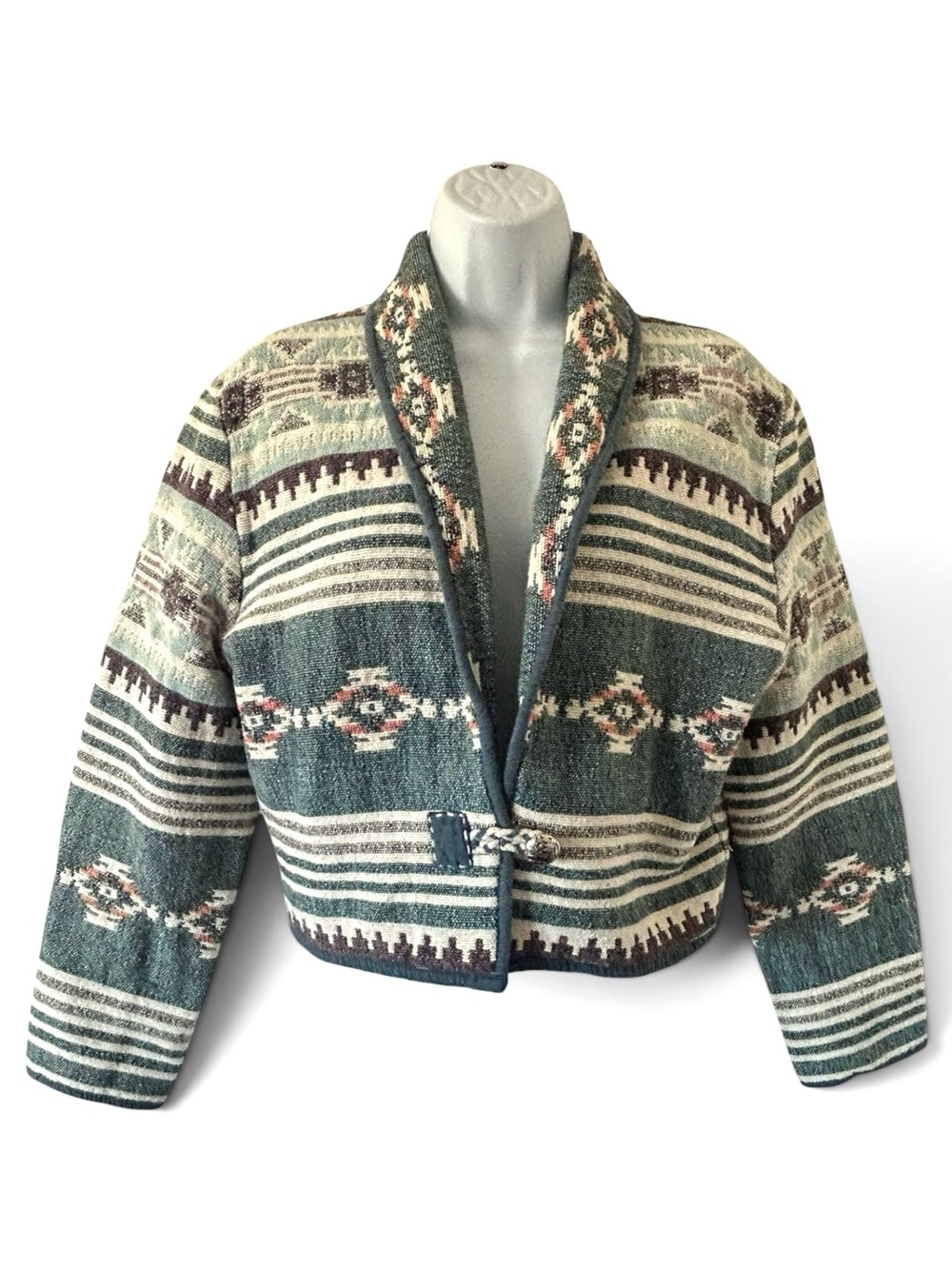 Flashback Vtg 90s Aztec Southwest Woven Tapestry Bolero Cropped Jacket S